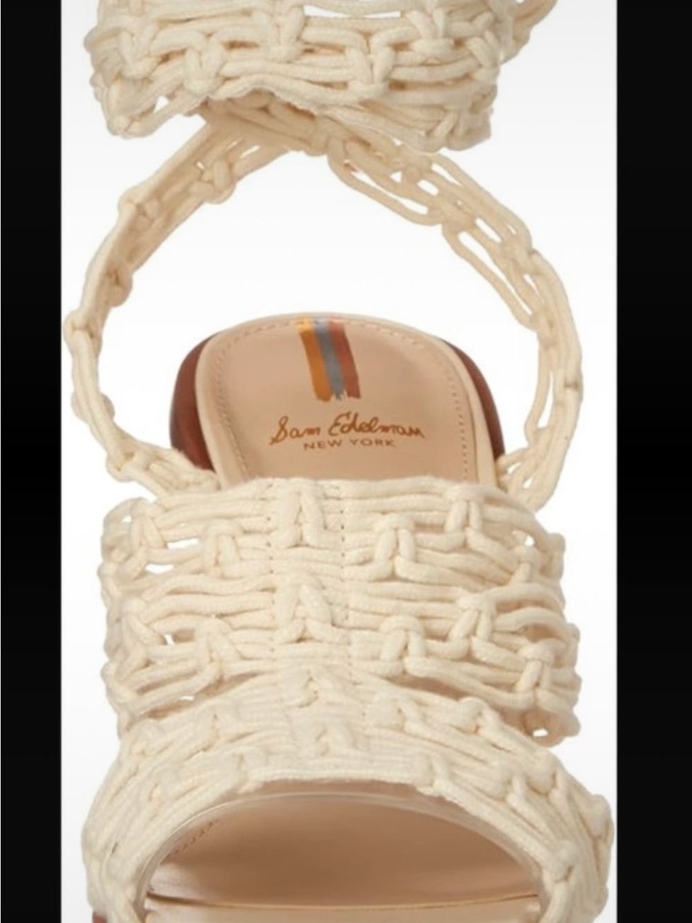 Sam Edelman Cream Woven Macramé Ankle-Strap Sandal